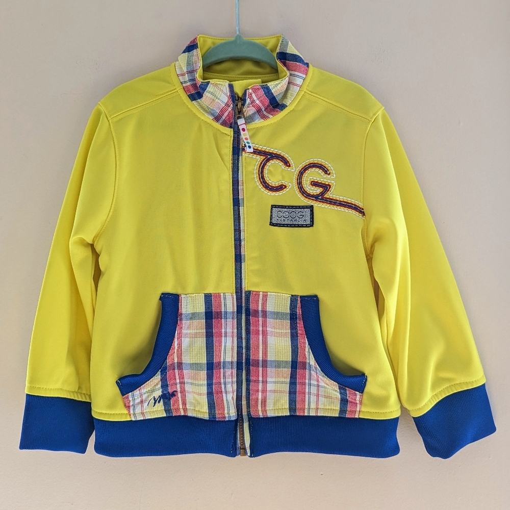 COOGI full zip jacket bright yellow blue pockets unisex sz 24 months/ 2 toddler